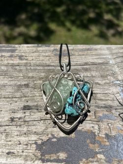 green aventurine + natural turquoise pendant