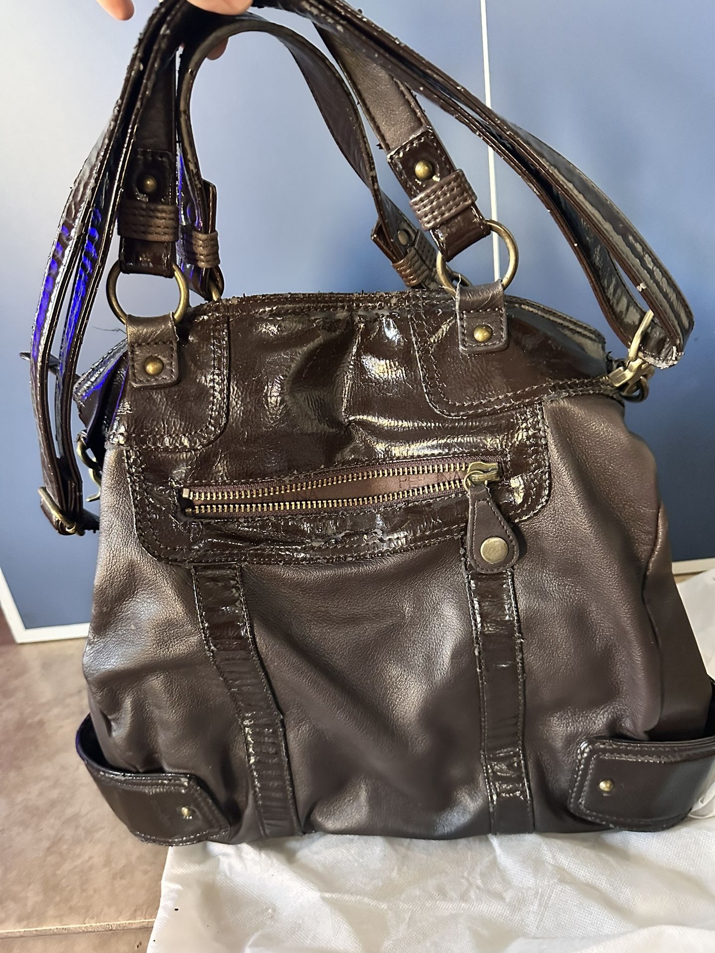 Perlina large brown briefcase tote bag