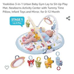 3-in-1 Urban Baby Gym Lay to Sit-Up Play Mat. Newborns Activity Center with Tummy Time Pillow