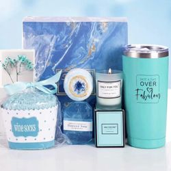 6 Pcs Birthday Gifts for Women, Relaxing Spa Gift Basket Set,for Mom Sister, Christmas Gift (blue)