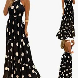 New Women's Polka Dot Halter Dress