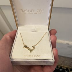 Rachel Zoe Sterling Silver “L” Initial 18” Necklace Gold Vermeil