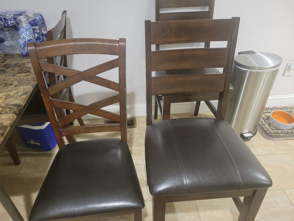 Wood and Faux Leather Dining Chairs