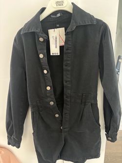 Boohoo Blue Black Denim Utility Romper