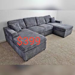 Dark gray corduroy u shaped sectional sofa