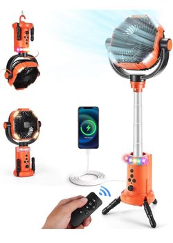 Odoland 20000mAh Camping Fan with Lantern, 360° Oscillation fan with Remote & Hook, Rechargeable Battery Outdoor with Light (Black, Green, Orange)