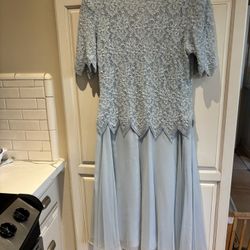 Brilliante by J.A. size XL light blue dress beaded embellished top half sleeve back zipper