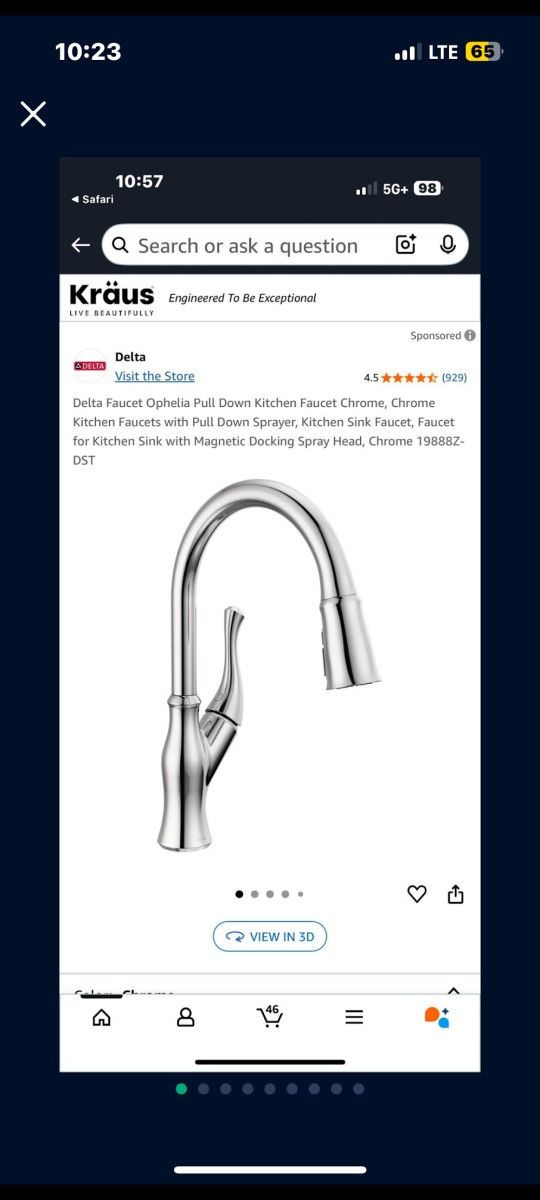 Delta Faucet Ophelia Pull Down Kitchen Faucet Chrome, Chrome Kitchen Faucets with Pull Down Sprayer, Kitchen Sink Faucet, Faucet for Kitchen Sink with