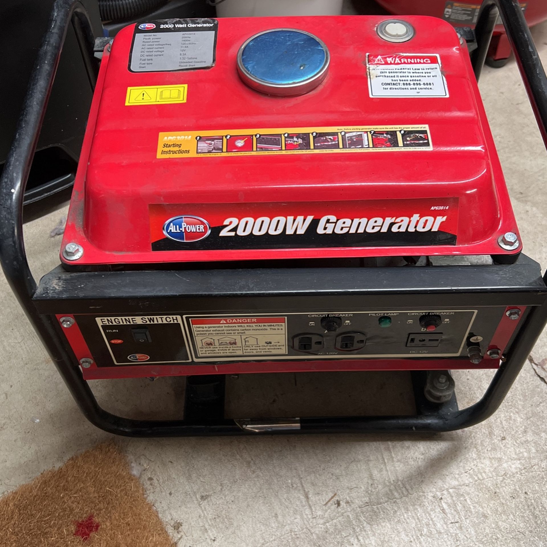 2000w Generator All-power Walmart Brand Works Good Not used Much