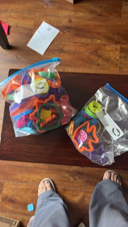 Play dough, cookie cutters, and toys