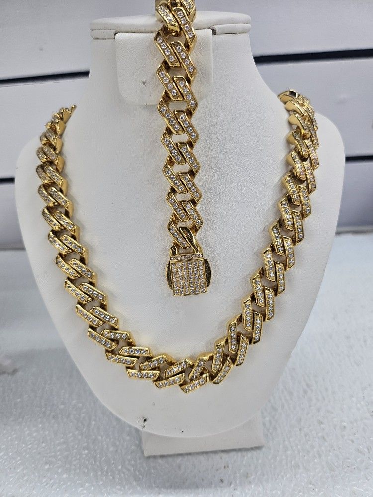 12mm Set Stainless Steel Gold Plated 5A Zircon