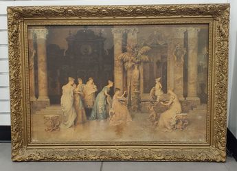 Vintage print of "The Young Model" by Italian artist Francesco Beda, in an ornate giltwood frame.