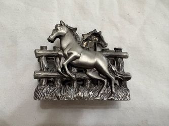 Vintage Pewter Horse and Fence Napkin Holder