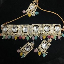 Multicolor Uncut Kundan Choker Necklace Indian Bollywood Ethnic Jewelry 