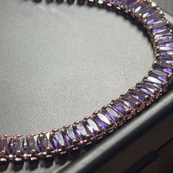 Rose Gold Purple Cubic Zirconia Bracelet 7 Inch