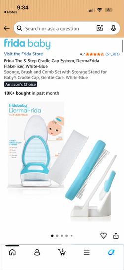 Frida The 3-Step Cradle Cap System, DermaFrida FlakeFixer, White-Blue Sponge, Brush and Comb Set with Storage Stand for Baby's Cradle Cap, Gentle Care
