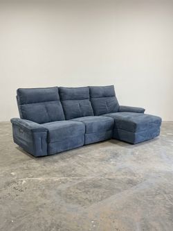Modern Blue Electric Reclining Sectional Couch w/ Built-In USB