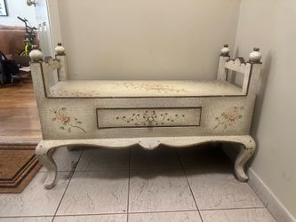 French Country Painted Bench w/ Drawer + Tray