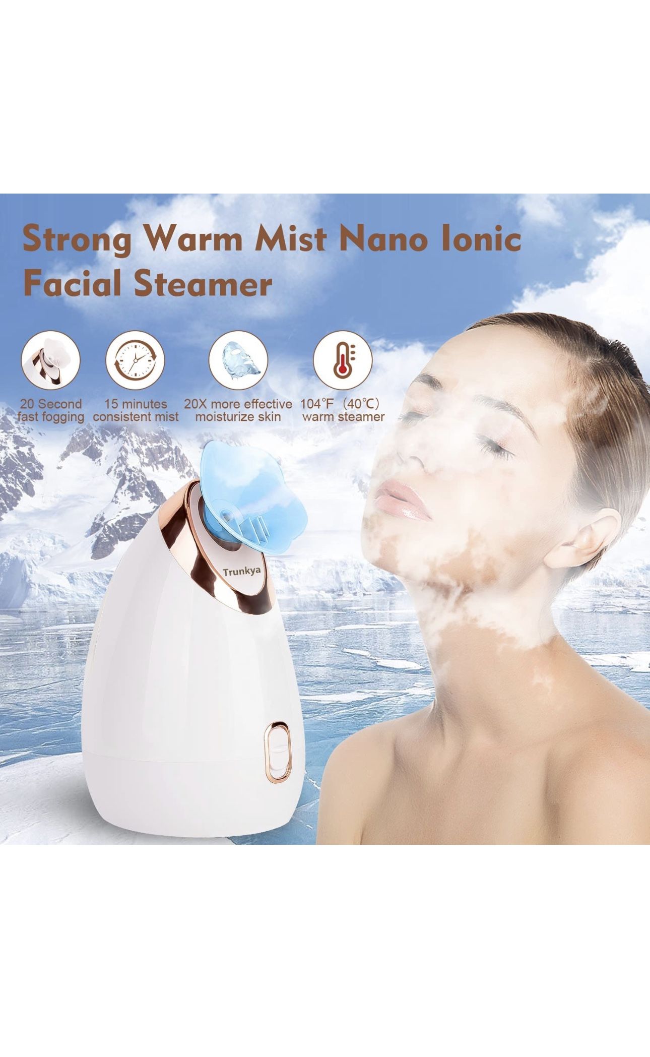 Facial Steamer Trunkya Nano Ionic Warm Mist Face Steamer SPA Skin Humidifier for Women Men
