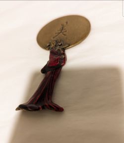 Bronze and Enamel Asian Figure Hand Mirror
