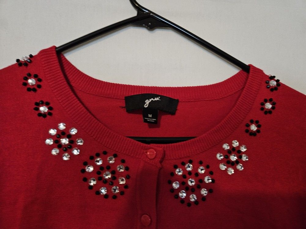 Women's Cashmere Sweater Thicken with Rhinestone Collar Cardigan