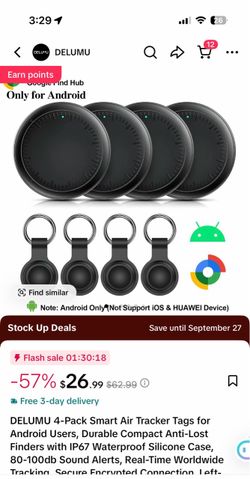 [SALE / BRAND NEW] DELUMU 4-Pack Smart Tracker Tags for Android (Google Find Hub)