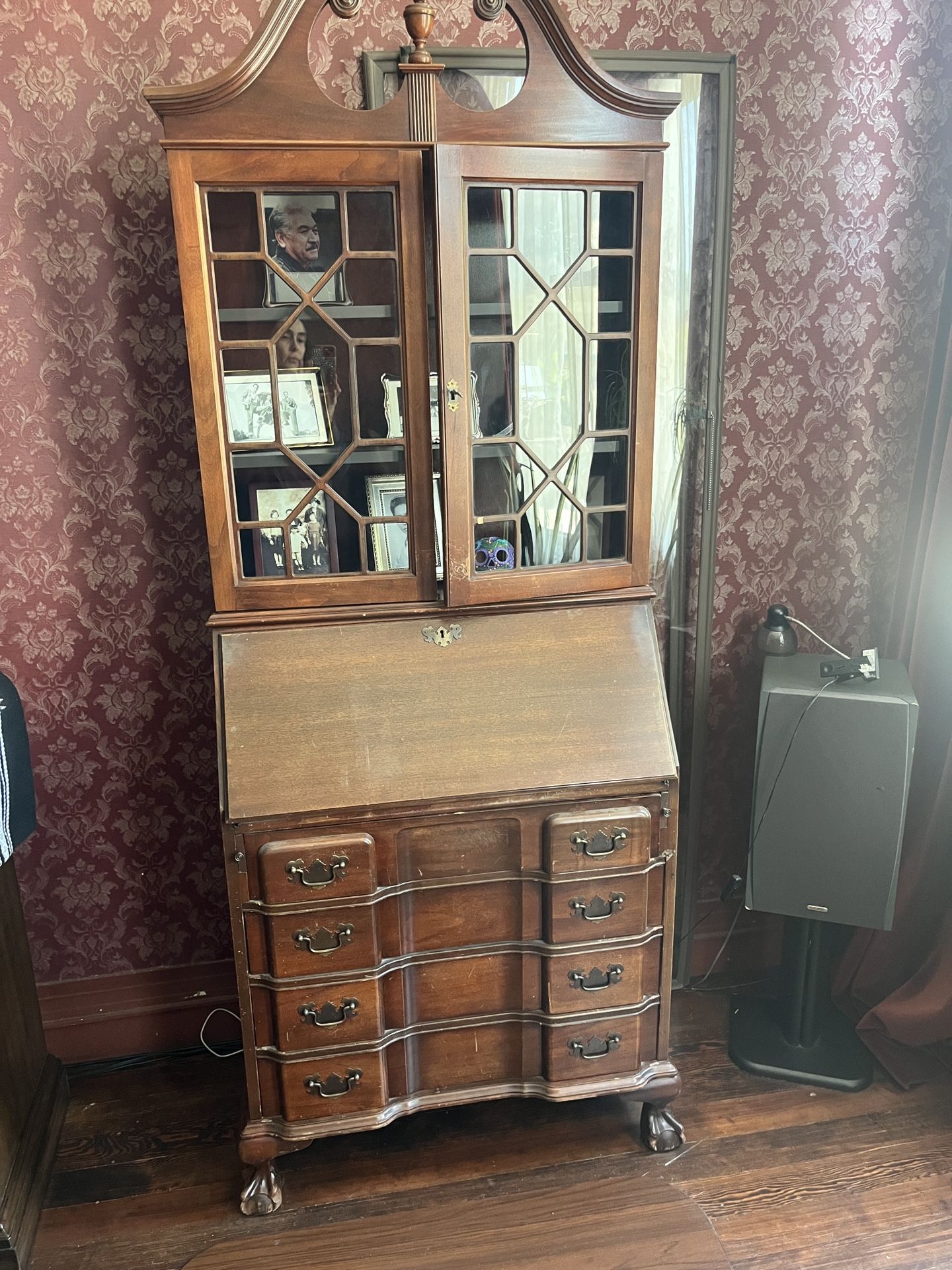 Late 20th Century Vintage Chippendale Style Secretary Slant Front Desk