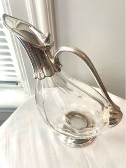 Vintage Silver Plated Glass Goose Duck Shaped Wine Decanter Carafe Pitcher with Handle, 9.5” tall