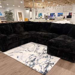 Black Corduroy Sleeper Sofa Sectional Couch 