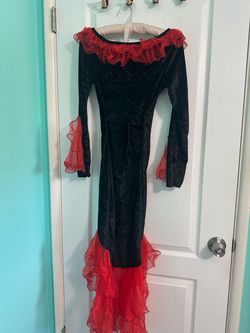Black Velvet Red Ruffle Costume Dress