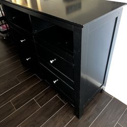 Black Media Chest / TV Stand – 45” Wide – 4 Drawers + 2 Electronics Shelves