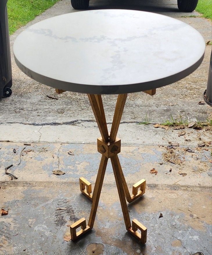 Marble Top Metal Base Side End Table