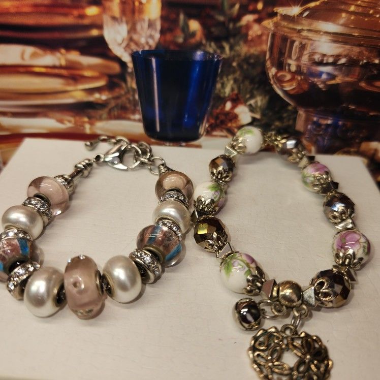 #2379 TWO VENETIAN BRACLETS  LAMPWORK GLASS CLOISONNE  RARE