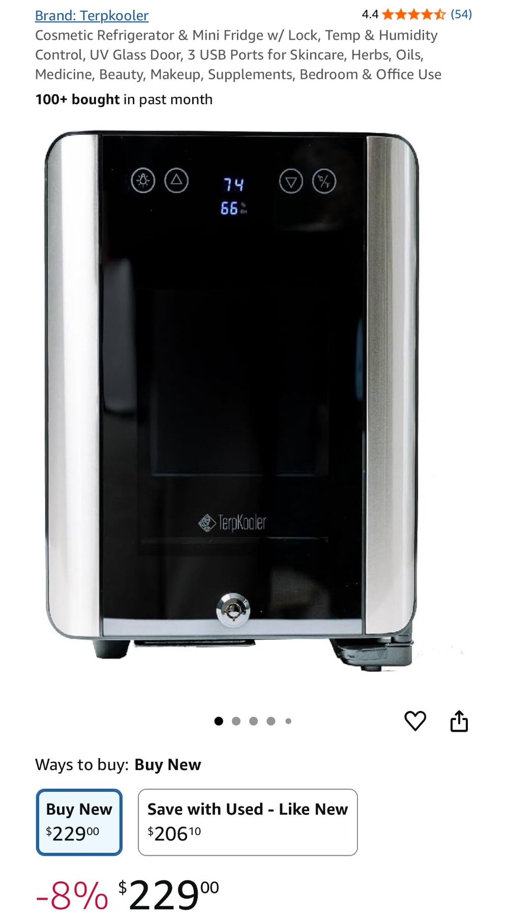 Terpkooler Cosmetic Refrigerator & Mini Fridge w/ Lock, Temp & Humidity Control
