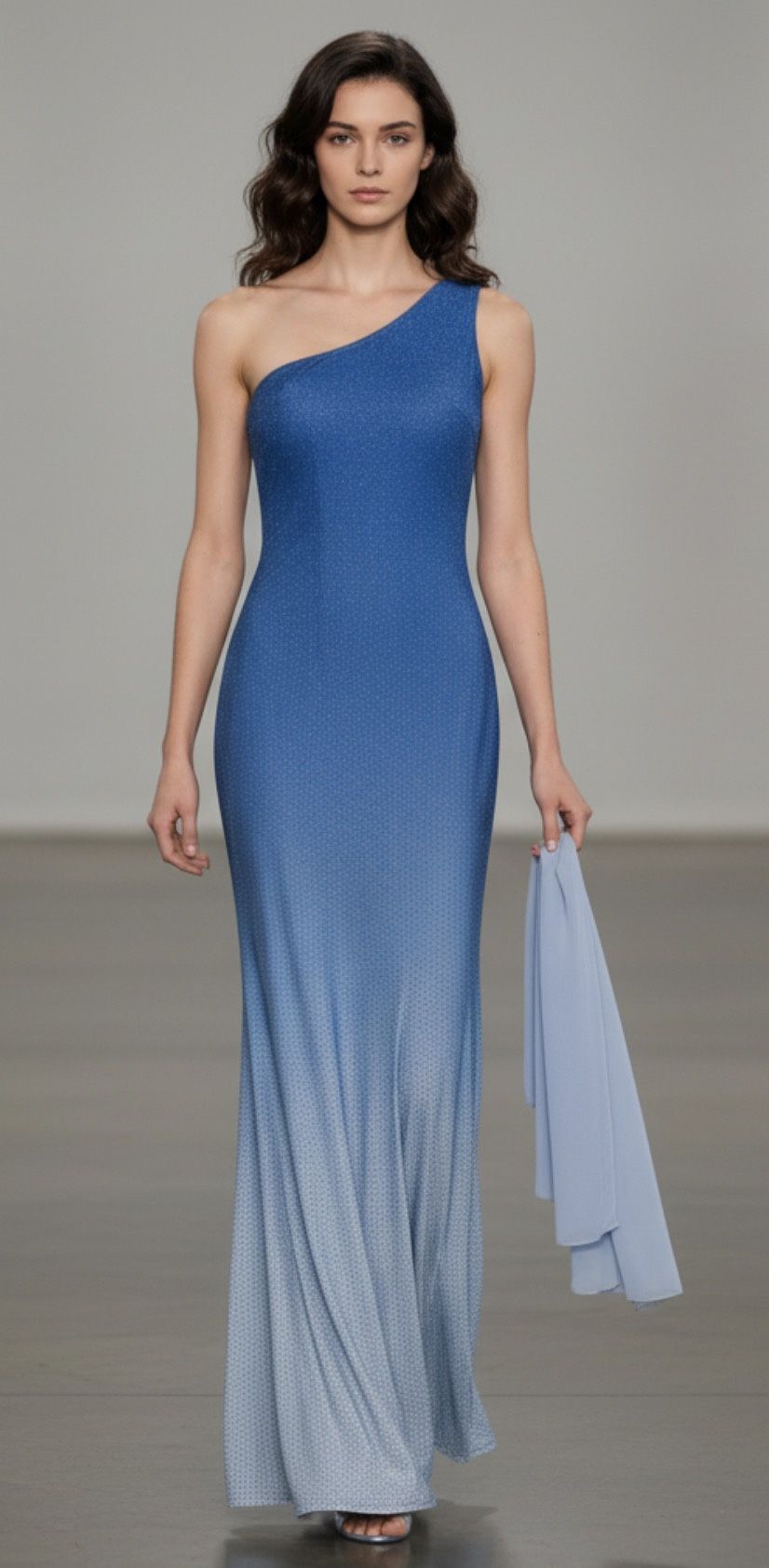 One-Shoulder Blue 💙Evening Gown with Matching Shawl – Size M/L