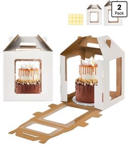 Tall Cake Boxes with Window and Handle – 2 Pack