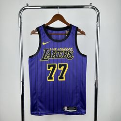 NBA Lakers Striped Purple Doncic #77 Jersey