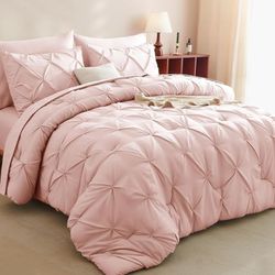 CozyLux All‑Season Pintuck Comforter Set (Queen, 7‑Piece)
