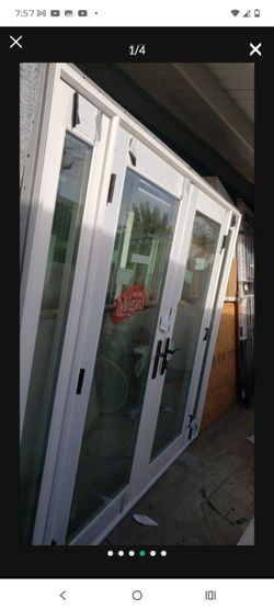 98x80 new construction exterior french door swing out,keys, vinyl,2 sidelite inactive no open, available now, milgard brand