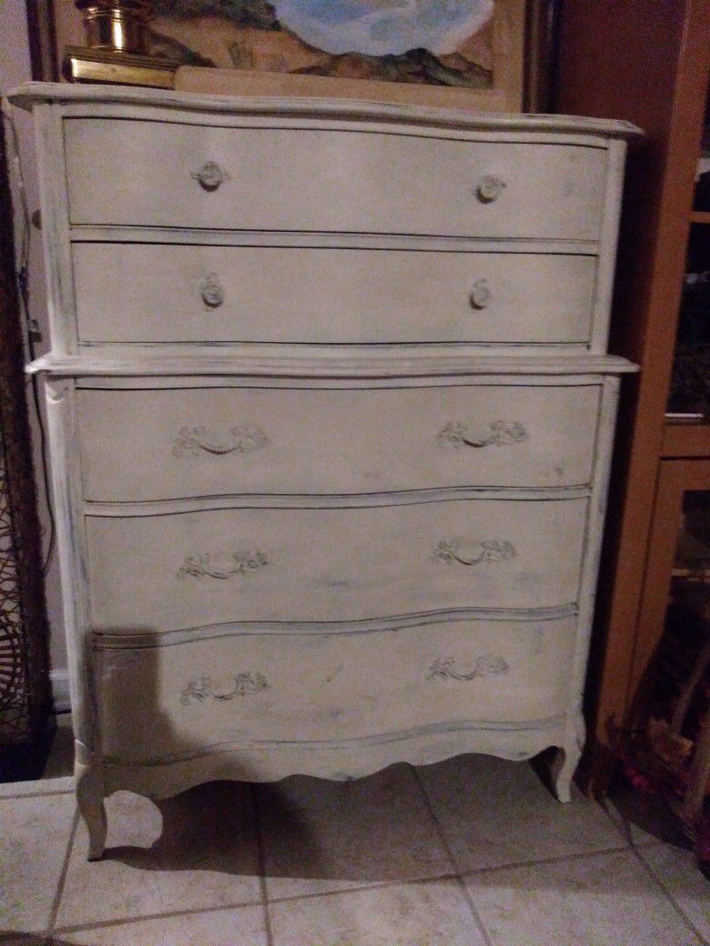 Late 1800's To Early 1900's White Wash Wood Dresser 35×16×46w