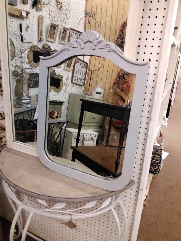 Vintage Grey Mirror 1940s Dresser