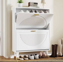 Shoe Cabinet Storage for Entryway: Cabinet Shoe Rack Organizer, White Shoes Cabinets with 2 Flip Drawers, Modern Shoes Storage Entryway for Front Door