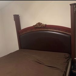 King size Four Poster Bed Frame with Upholstered Headboard with mattress