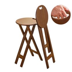 Comeon Portable Wooden Folding Stool 24in/17in High, Backless Compact Bar Stools For Kitchen Counter, Kitchen Step Stool For Adults (Brown 24in)