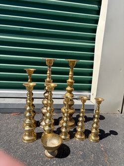 Brass Candlestick Holders Set of 10