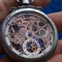 Charles-Hubert, Paris 3869-S Classic Collection Antiqued Finish Open Face Mechanical Pocket Watch