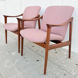 Rare Mid-Century Fredrik A. Kayser for Vatne Lenestolfabrikk Armchairs