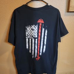 Gym Barbell American Flag Men's Back Graphic T-Shirt Tee Short Sleeve - Black XL
