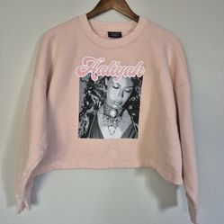 Aaliyah Pink Oversized Crop Fleece Sweatshirt