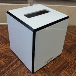 Black, & White Hand Painted, Porcelain, Square Tissue Box Cover Size: 5" inches In A Half Tall  